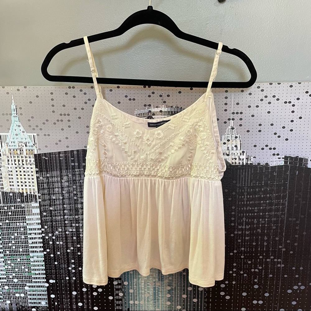 3 for $15//AEO White & Off White Embroidered Tank